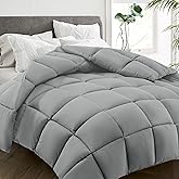 HYLEORY All Season Queen Size Bed Comforter - Cooling Down Alternative Quilted Duvet Insert with Corner Tabs - Winter Warm - Machine Washable - Light Grey