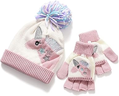 girls bobble hat and gloves