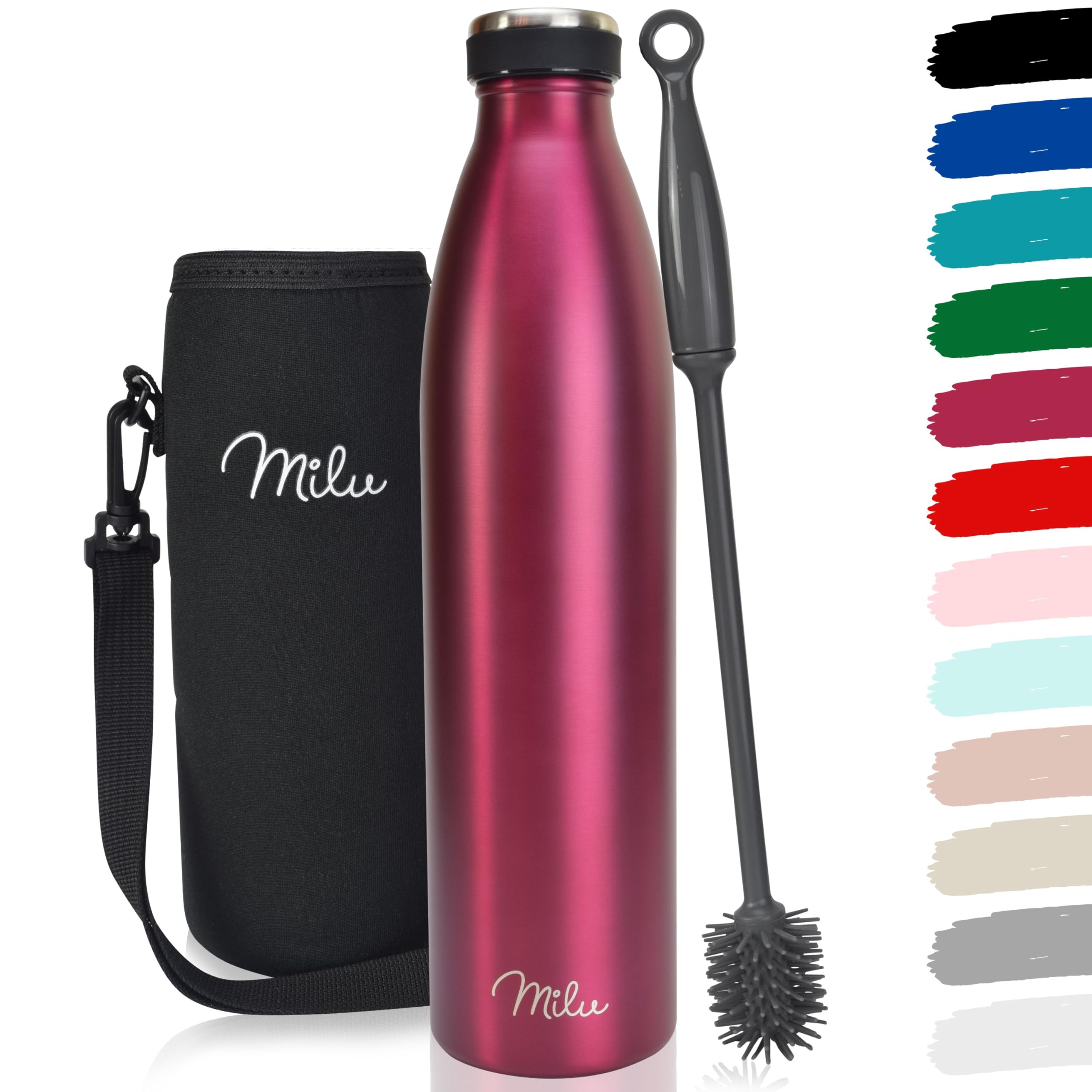 Milu Stainless Steel Drinking Bottle 1000 ml - Insulated Thermo Flask for Water - Leak Proof, Insulated and Double Walled, Carbonated (Berry, 1L)