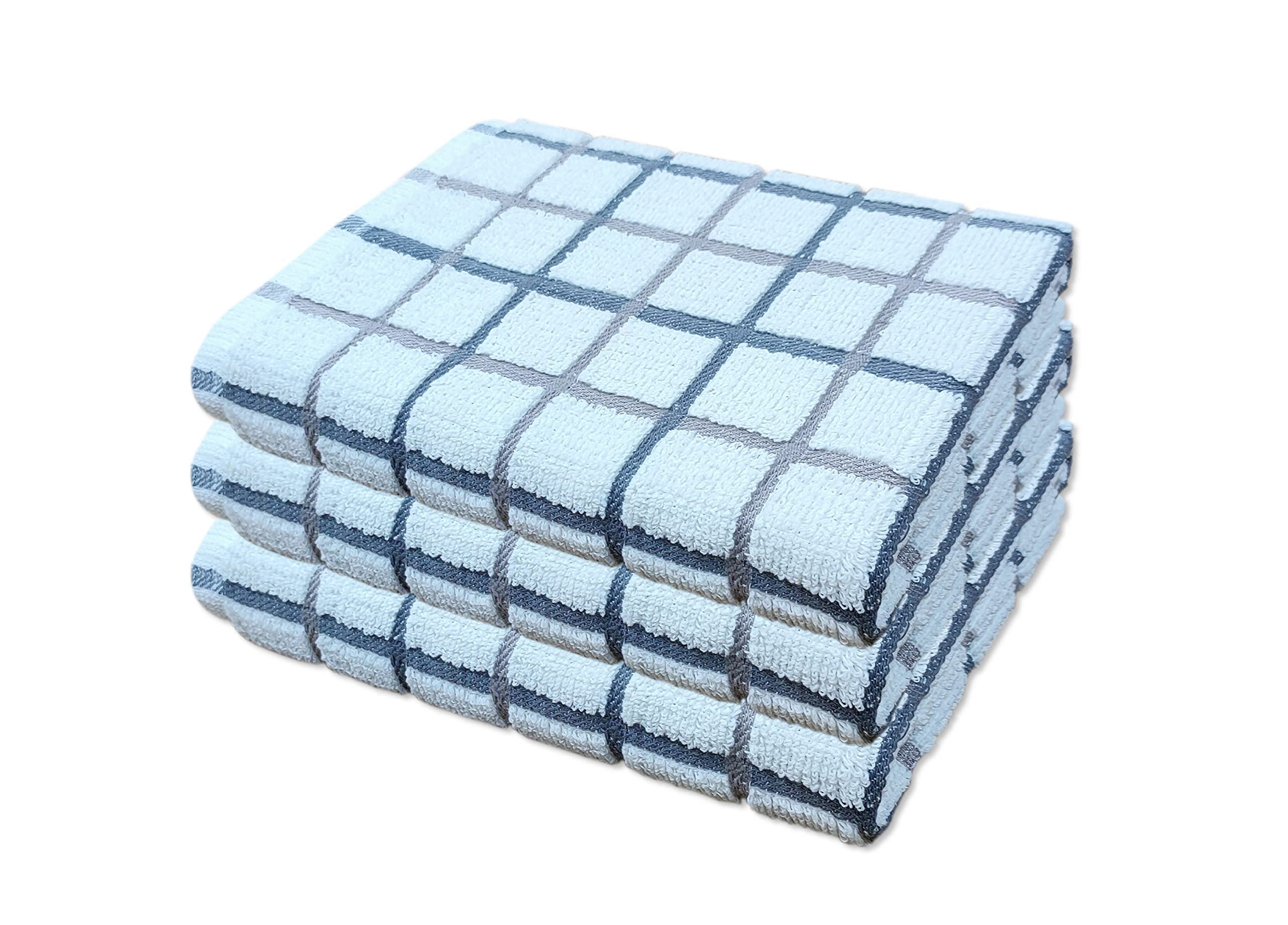 A & B TRADERS Tea Towels Sets - Premium Quality Terry Tea Towels - 20/D Ring Spun Yarn - Highly Absorbent Super Soft Kitchen Hand Towels (Grey/Silver, 3)