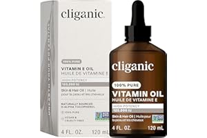 Cliganic 100% Pure Vitamin E Oil for Skin, Hair & Face - 120,000 IU, Non-GMO Verified | Natural D-Alpha Tocopherol