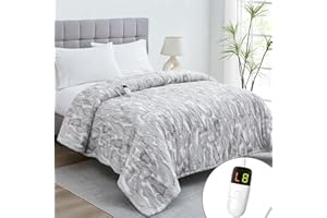 Guohaoi Heated Electric Blanket Throw, Soft Faux Rabbit Fur Heating Blanket with 10 Heating Levels 5 Sitting Timer Auto Off, 72"×84" Full, Dark Gray Cozy Fast Heating Warm Blanket