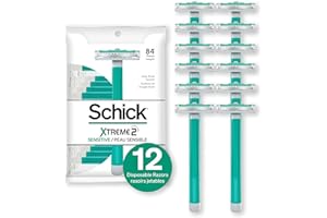 QIC Schick Xtreme 2 Blade Sensitive Skin Disposable Razor For Men, Pack of 12