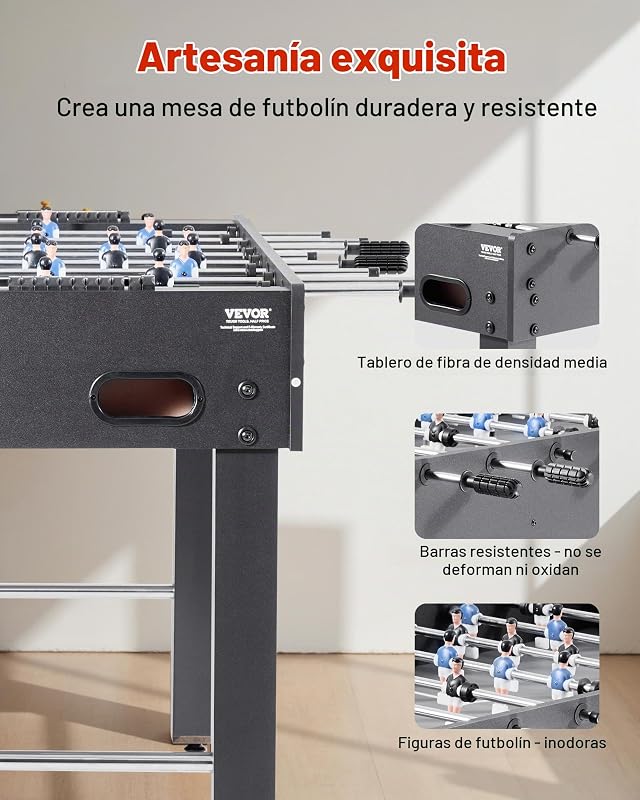 Mesa de matraquilho, tamanho padrão, ideal para interiores, casa, família e sala de jogos, jogo de futebol robusto, inclui 2 bolas, marcador e 2 porta-copos, 1212 x 610 x 838 mm, preto