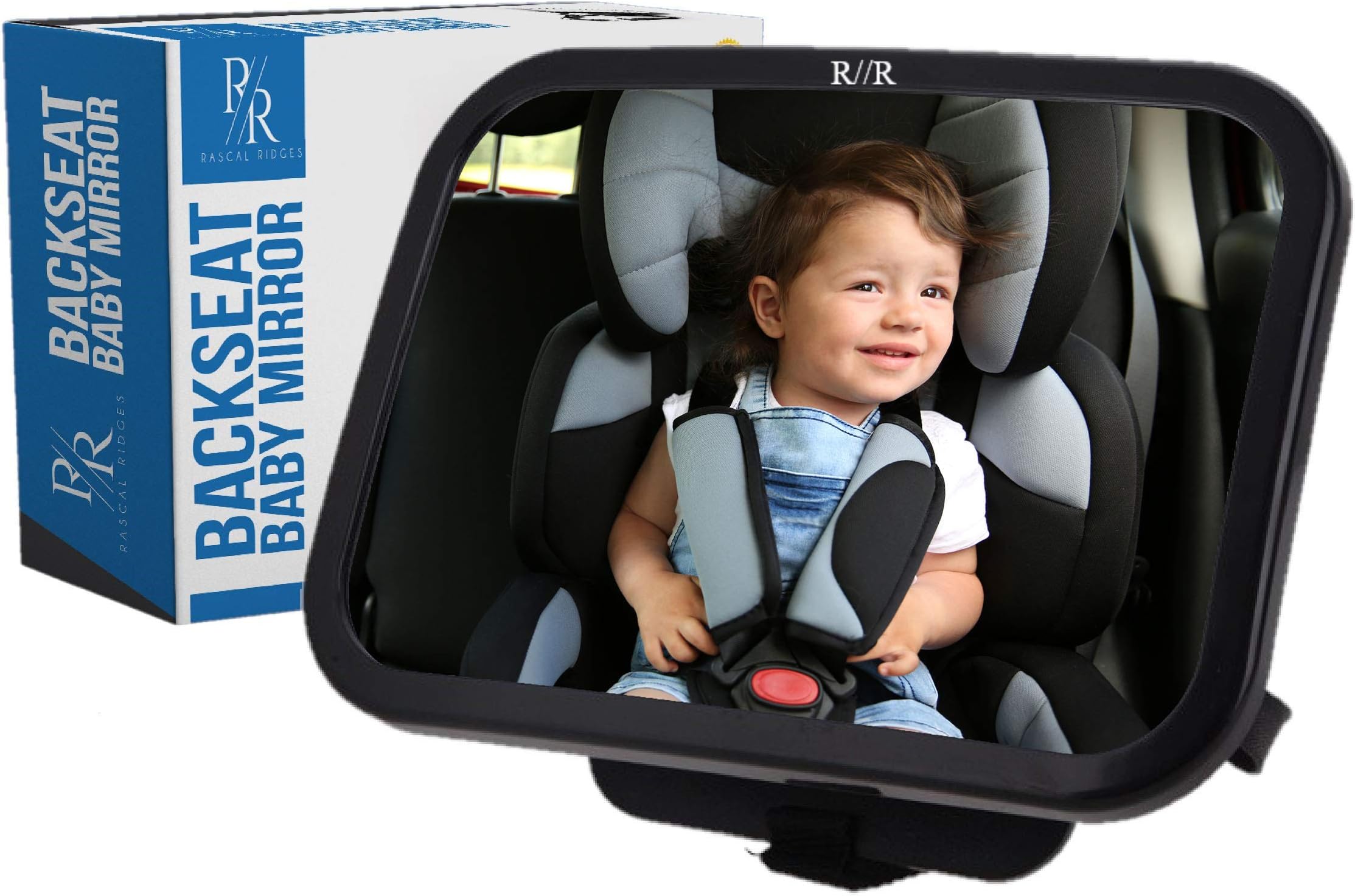 Baby Car Mirror for Backseat - View Infant in Rear Facing Car Seat-Crystal Clear Reflection with Adjustable Swivel-Mounts to Headrest-Travel Safely-2 Security Clips-View Without Risk-Rascal Ridges
