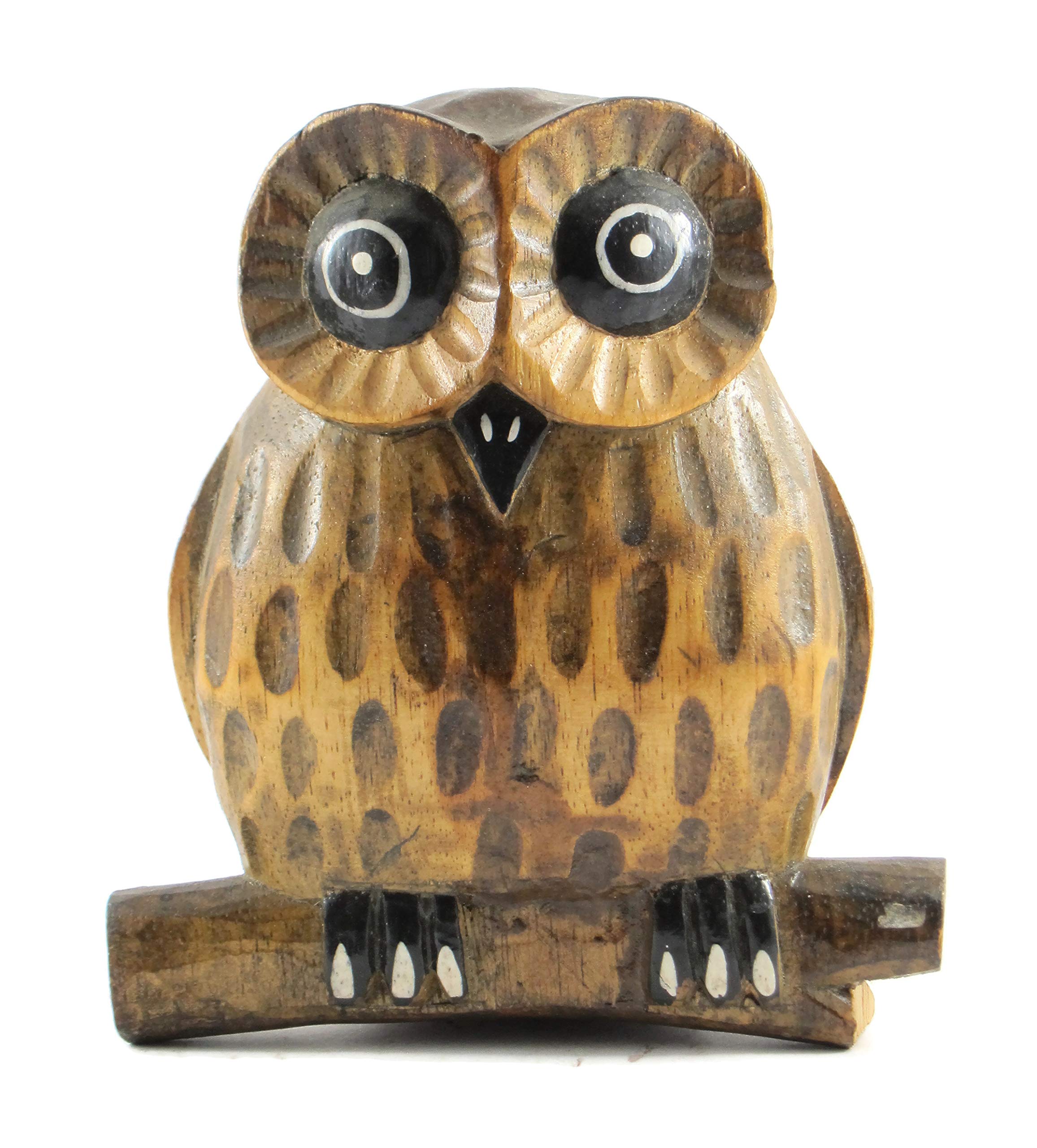 Brave Wings Hand Carved and Painted Wooden - Brown Owl With Black Head - Wood Ornament Sculpture Figurine Statue Unique Table Decoration Home Decor Gift for Christmas - 1585