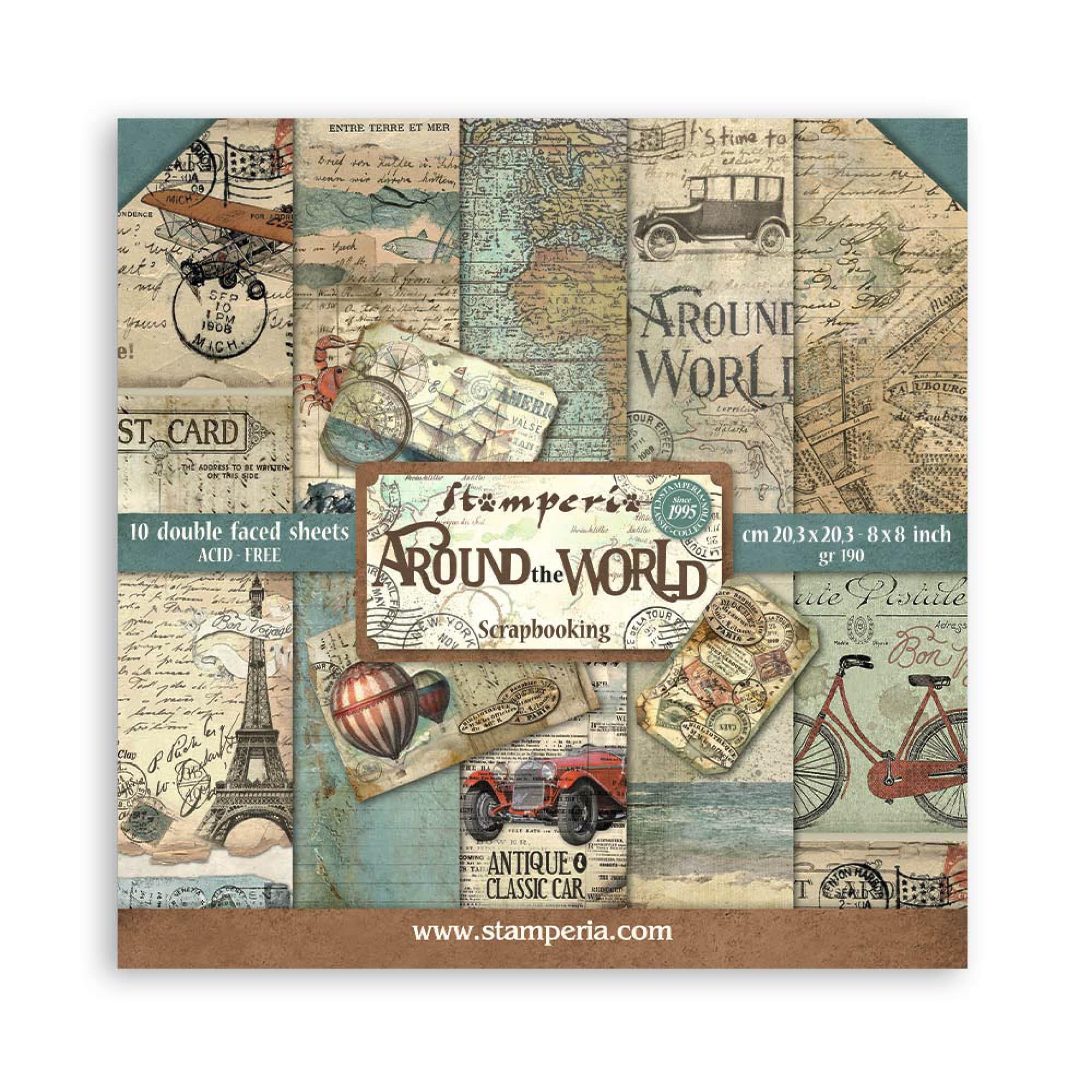 STAMPERIA Around The World Paper Pad 10 Sheets 20.3 x 20.3 Inches (8" x 8") Double-Sided Multi-Coloured, SBBS12