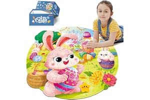 COVSEN Easter Puzzles for Kids Ages 4-8, Christian Easter Basket Stuffers 79 Pieces Kids Floor Puzzles Ages 4-6, Large Round Jigsaw Puzzles for Toddler, Bunny Puzzle Educational Toys Gifts for Girls Boys