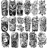 Yazhiji 77sheets Waterproof Temporary Tattoo for Girls or Boys Kids 17sheets Larger Half Arm Lion Wolf Owl Elk Snake Butterfly Rose Fake Tattoos for Men or Women And 60 sheets Tiny Tattoo Sticker