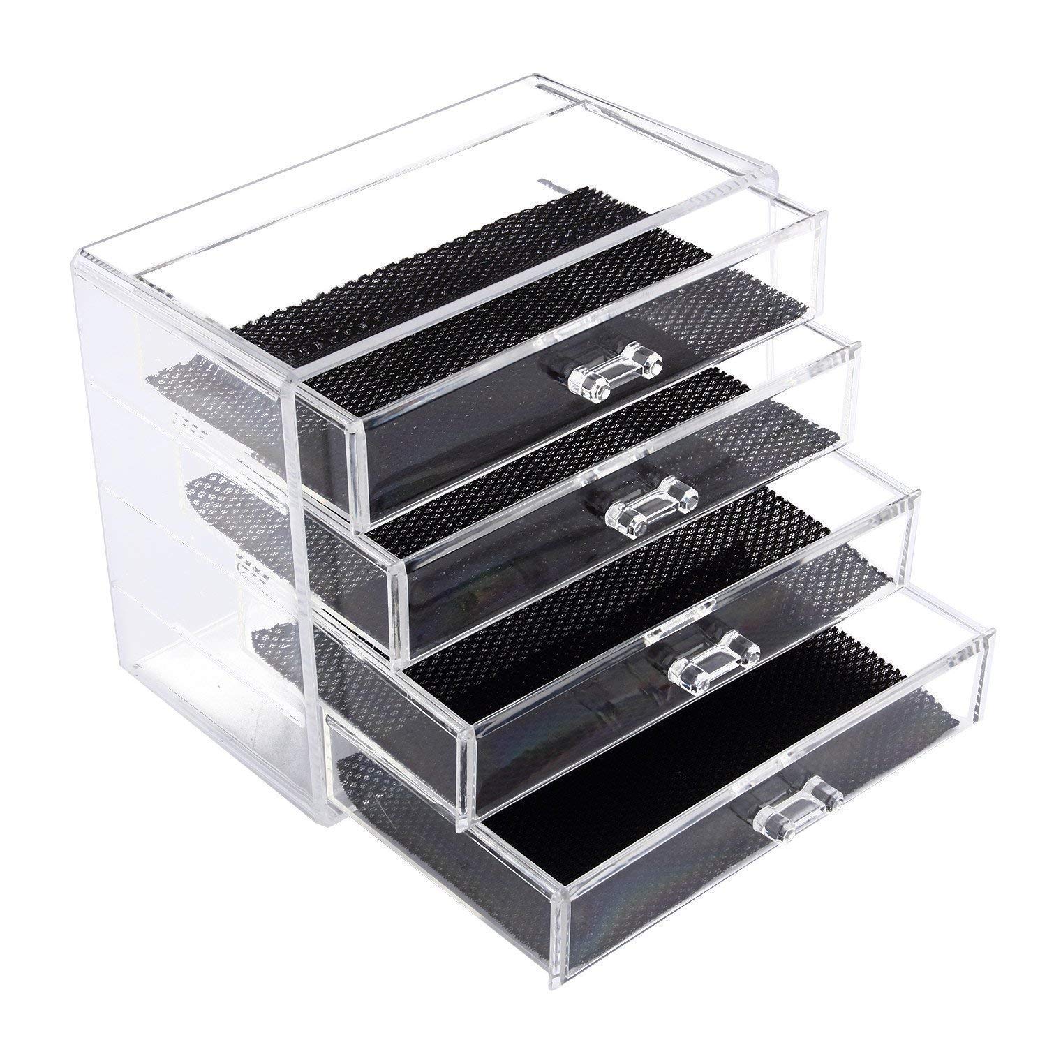 Discoball Acrylic Makeup Organiser 4 Drawers, Clear Cosmetic Storage Box Cosmetic Organiser
