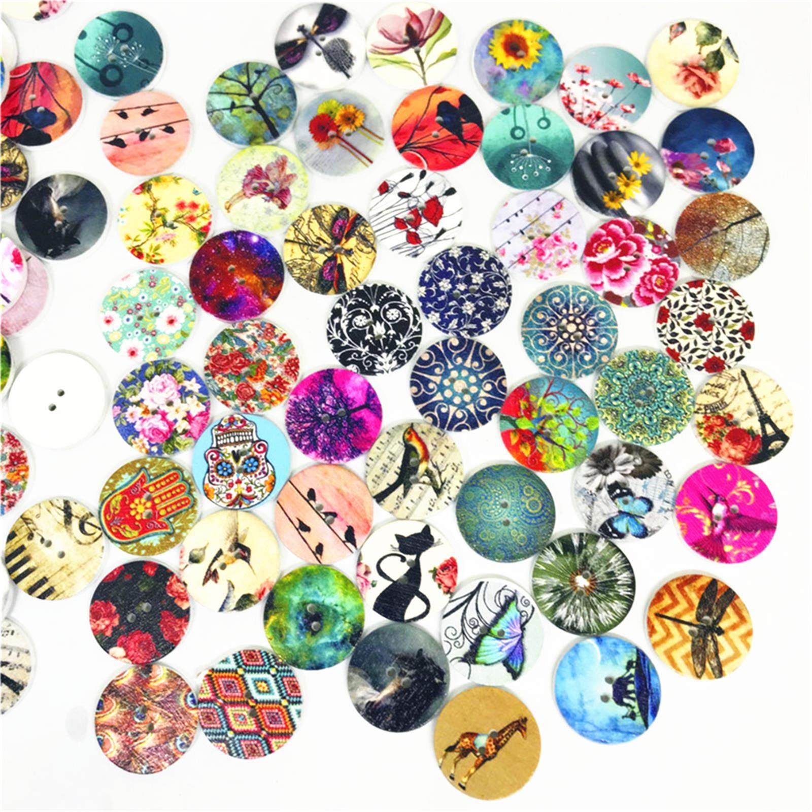 100pcs Wooden Buttons - Vintage, Colorful, 2-Hole for Crafting, Sewing, DIY & Gift Decoration