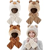 Janmercy 3pcs Capybaras Hat Scarf Set Cute Capybara Winter Warm Plush Hat with Ear Cartoon Animal Cap for Women Gift Christmas