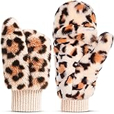 SATINIOR Faux Fur Mittens Fingerless Gloves Convertible Gloves Fluffy Winter Warm Soft Half Finger Fuzzy for Women