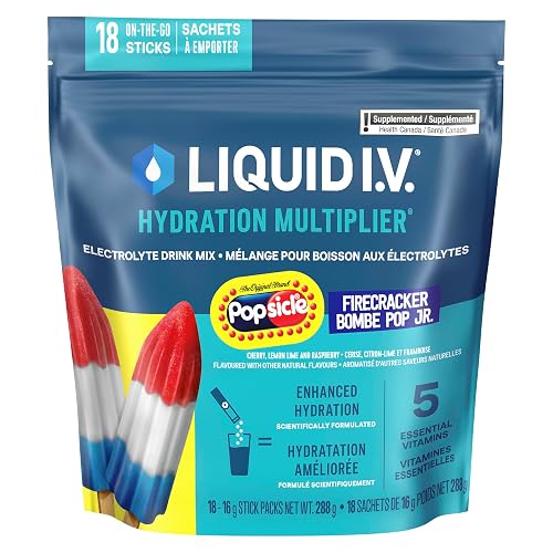Liquid I.V. Hydration Multiplier Electrolyte Drink Mix - Enhanced Hydration Electrolyte Powder with Vitamins B3, B5, B6, B12 and C -18x On-the-go Sticks for Workout and Travel - Firecracker
