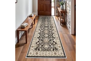 TOPRUUG Washable Hallway Runner Rug 3x8: Non Slip Runner Rugs with Rubber Backing Soft Kitchen Rug Farmhouse Distressed Carpet Runner for Living Room Bedroom Bathroom (Black, 3X8)