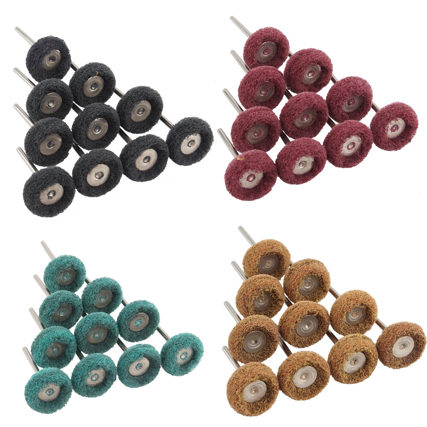Futheda 40pcs Stainless Steel Grit Finishing Abrasive Polishing Wheel Compound Buffing Wheels SetPen Wire Brush 3mm Shank Compatible Rotary Tool, 80, 150, 240, 300 Grit (10pcs Each Grit)