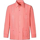MAXJON Mens Shirts Long Sleeve Guayabera Shirts for Men Cuban Shirts