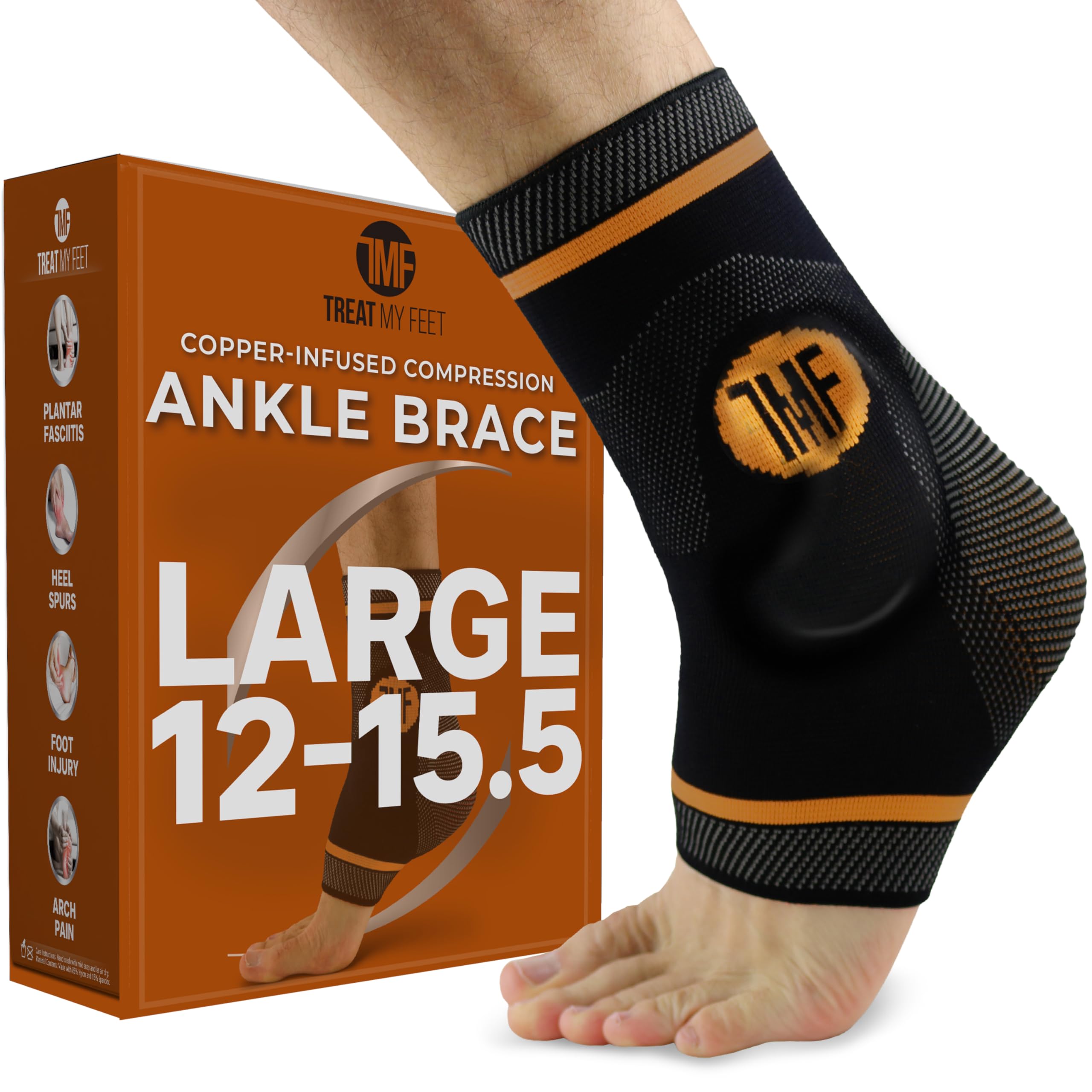 Best Copper Infused Compression Ankle Brace, Silicone Ankle Support w/ Anti-Microbial Copper. Plantar Fasciitis, Foot, & Achilles Tendon Pain Relief. Prevent and Support Ankle Injuries & Soreness - L