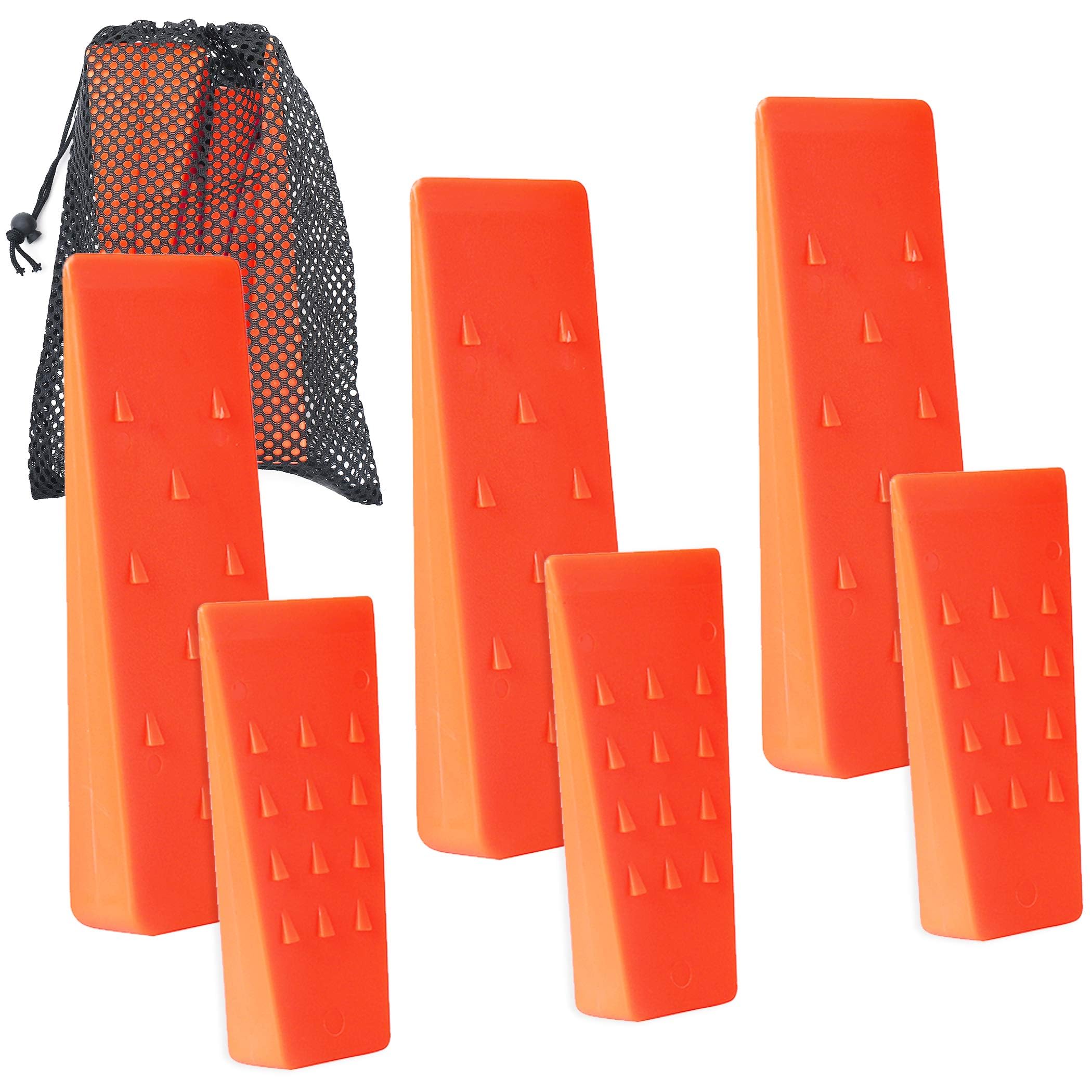 Photo 1 of 6 Pack Tree Felling Wedges with Spikes for Safe Tree Cutting – 3 Each of 8” and 5.5” Wedges with Storage Bag; 6 Felling Dogs to Guide Trees Stabilize and Safely to Ground for Loggers and Fallers