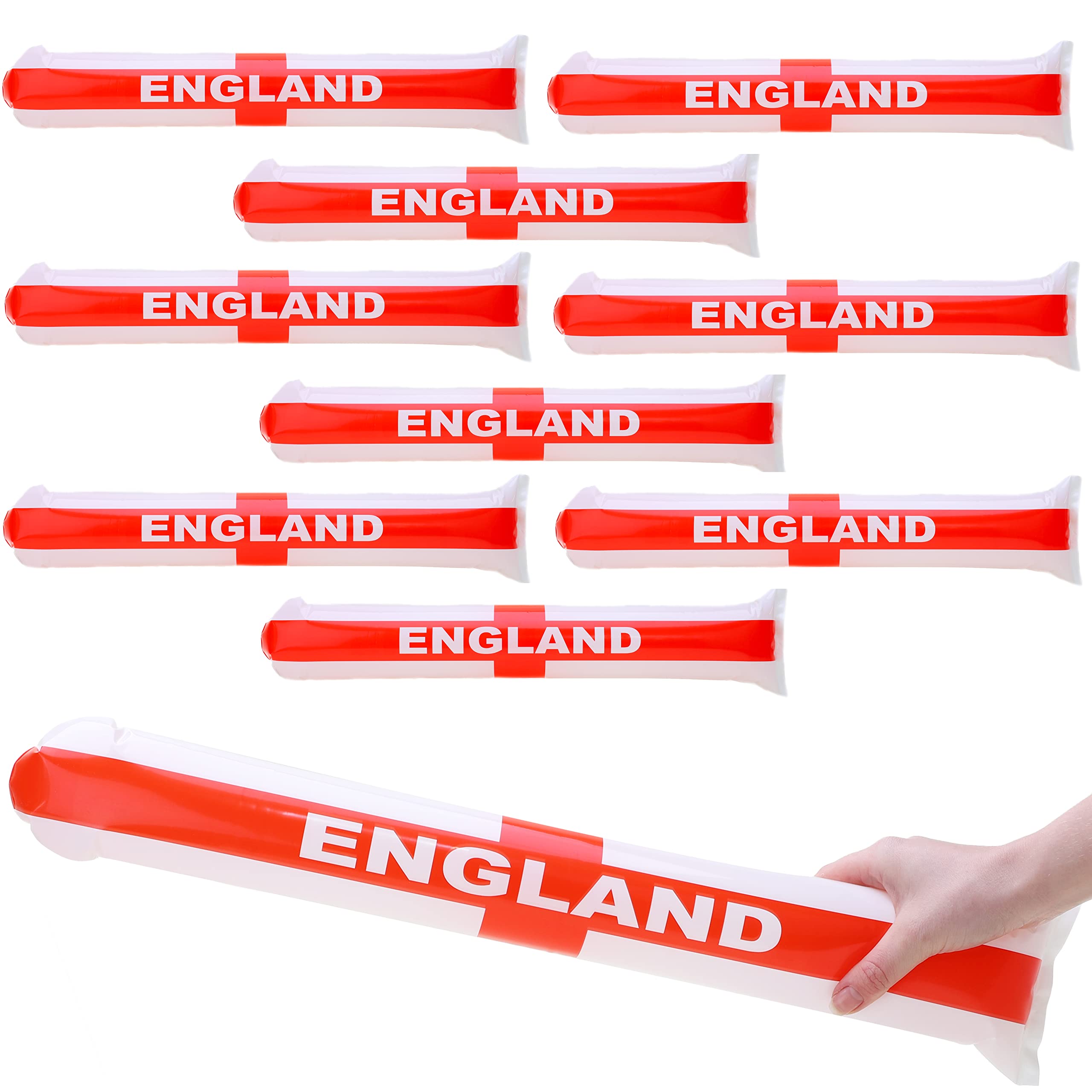 Toyland® Pack Of 10 Inflatable England Flag Bang Bang Bats/Sticks - St George's Day World Cup & Euros - English Party Decorations