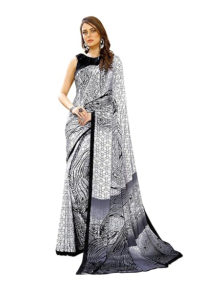 Womens Crepe Silk Printed Saree With Blouse