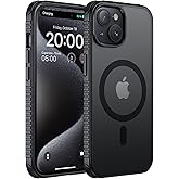 SUCGLES for iPhone 15 Plus Case with MagSafe, N56 Strong Magnet, 12FT Drop Protection, Non-Slip, Matte Translucent Magnetic Slim Case (Black)