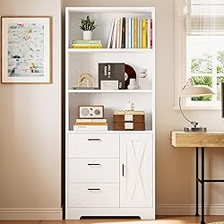 IRONCK Bookshelf with Door and 3 Drawers, 71in Tall