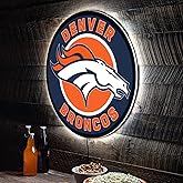 Team Sports America Evergreen NFL Denver Broncos | Ultra-Thin LED Light Wall Sign Decor | 23 Inch Round | Made in the USA