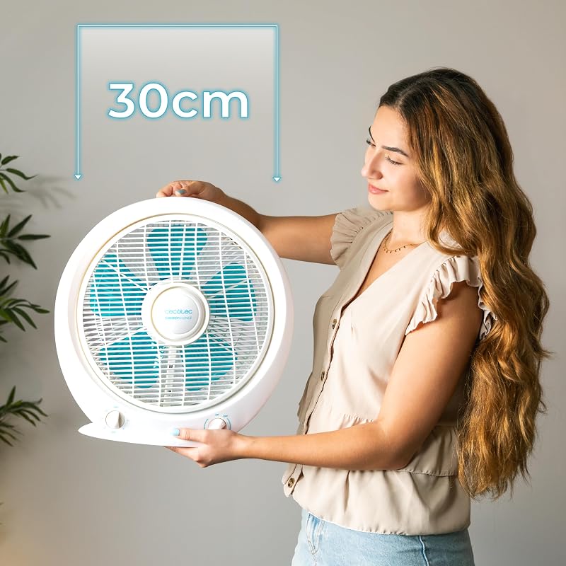Caixa de ventilação quadrada de chão 4500, caixa de potência, 45 W, 12 polegadas de diâmetro, 5 pás, 3 velocidades, temporizador de 1h, grelha rotativa e segurança máxima, branca, redonda
