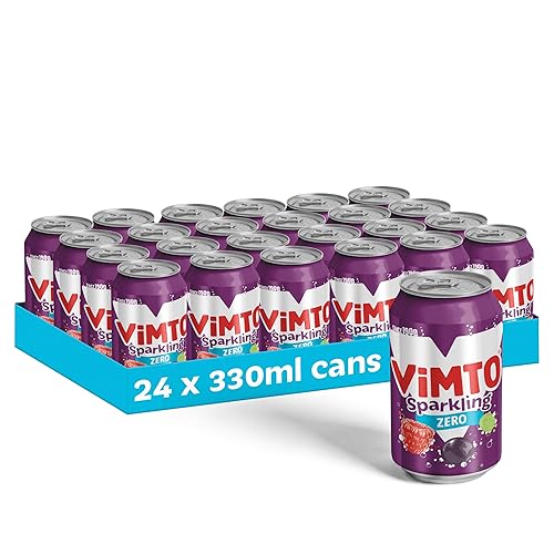 Vimto Original Real Fruit, Blackcurrant, Grape & Raspberry - No Added Sugar Fizzy Fruity Soft Drink - Multipack Cans (24 X 330ml)