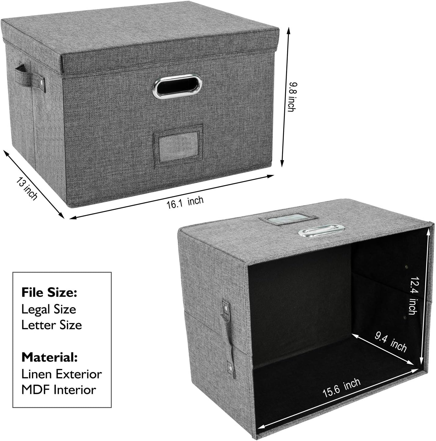 JSungo File Organizer Box Office Document Storage with 5 Hanging Filing Folders, Collapsible Linen Storage Box with Lids, Home Portable Storage with Handle, Letter Size Legal Folder, Grey : Office Products