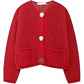 Wyeysyt Womens Cropped Cardigan Sweaters Chunky Knit Gold Button Down Open Front Cardigan Long Sleeve Crop Crochet Sweaters