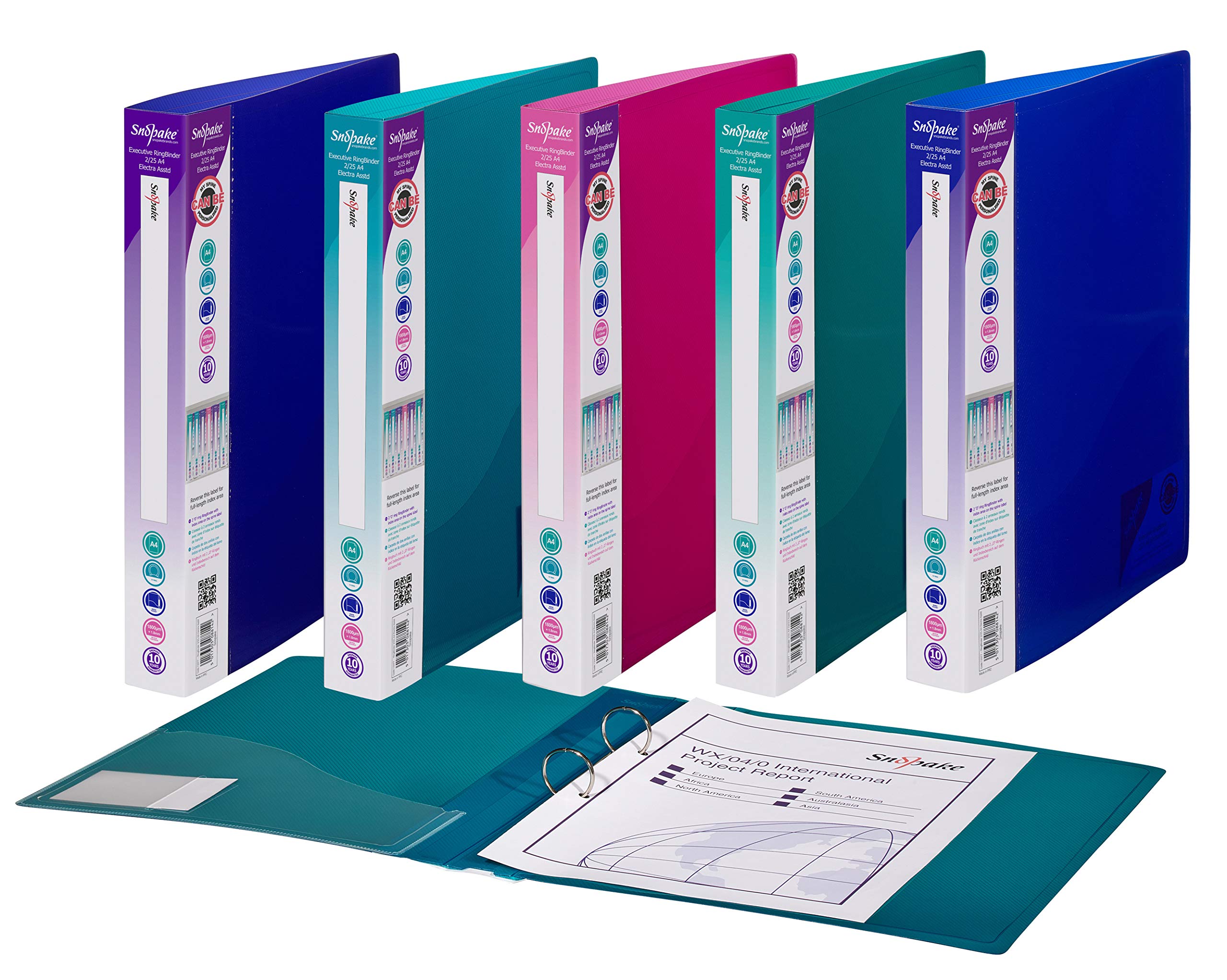Snopake A4 2 O-Ring 25 mm Executive RingBinder – Electra Assorted (Pack of 10) Ref: 13377