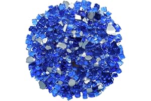 iShyan Fire Glass for Propane Fire Pit, 1 lb 1/2 inch Cobalt Blue Reflective Fire Glass Rocks for Gas Fireplace Firepit Outdoor Fire Table Landscaping