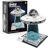 HUNKING UFO Spaceship Building Block Set, Creative UFO&amp;Alien Building Set, Space Exploration Spaceship Brick, Dual LED Lights and Transparent Base, Model for UFO Lover Collection,Gifts for Ages 8+