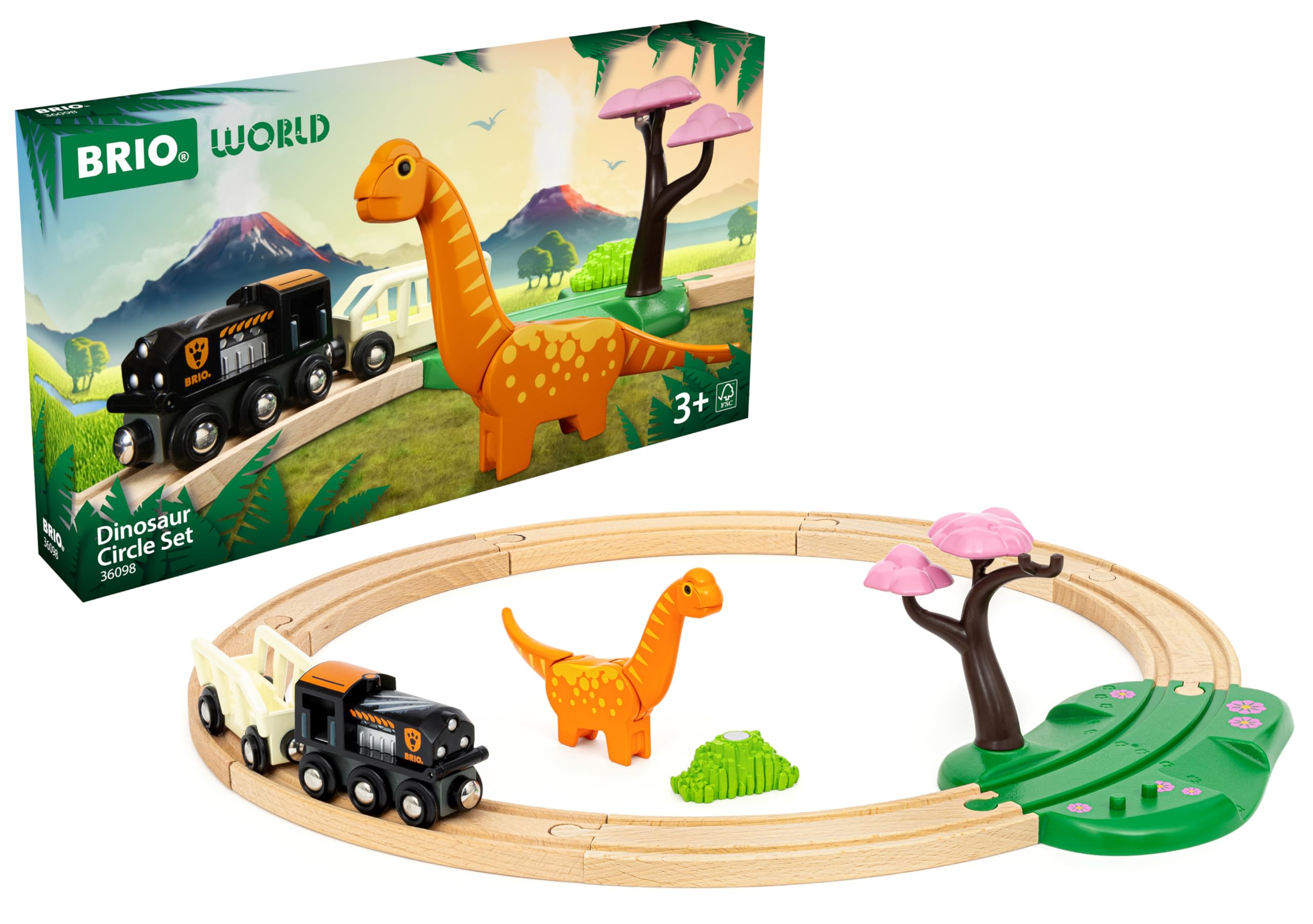 BRIO World Dinosaur Circle Toy Train Set for Kids Age 3 Years Up - Railway Acessories & Add Ons