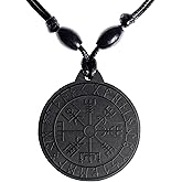 Keled Rocks Shungite Necklace Viking Vegvisir Runic Compass Black Stone Norse Mythology Amulet