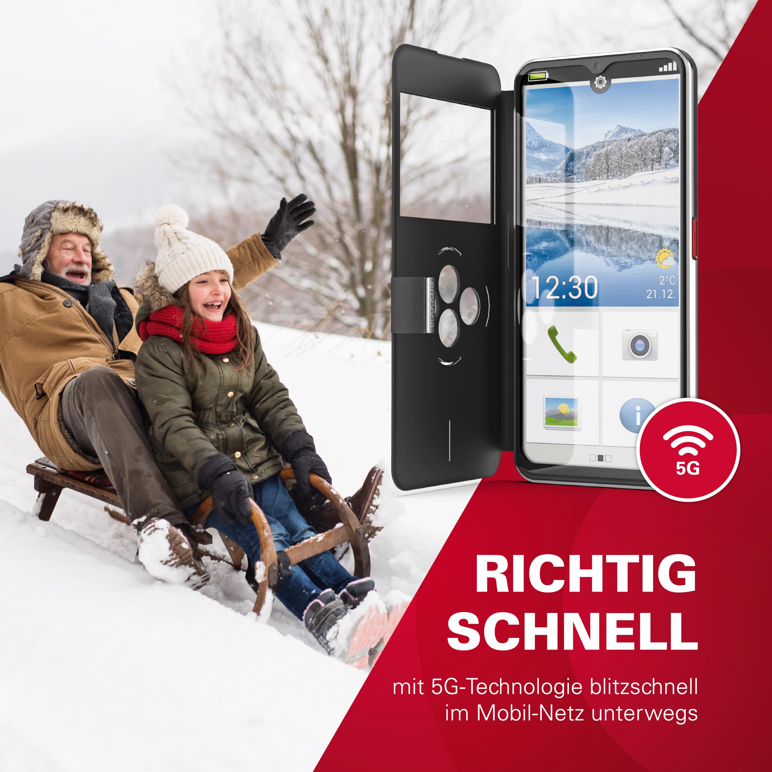 emporiaSMART.6 - Senior Mobile Phone with 5G VoLTE, Contract-Free Senior Smartphone, Mobile Phone with Emergency Button, 6.58-Inch Display, Android 13, 50 MP Camera, Black