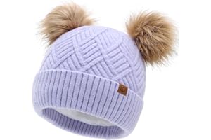 Hpegny Kids Winter Hats and scarf Sets baby beanie Double Pom Pom Toddler Winter Hat for 2-12 Year Old Boys and Girls.