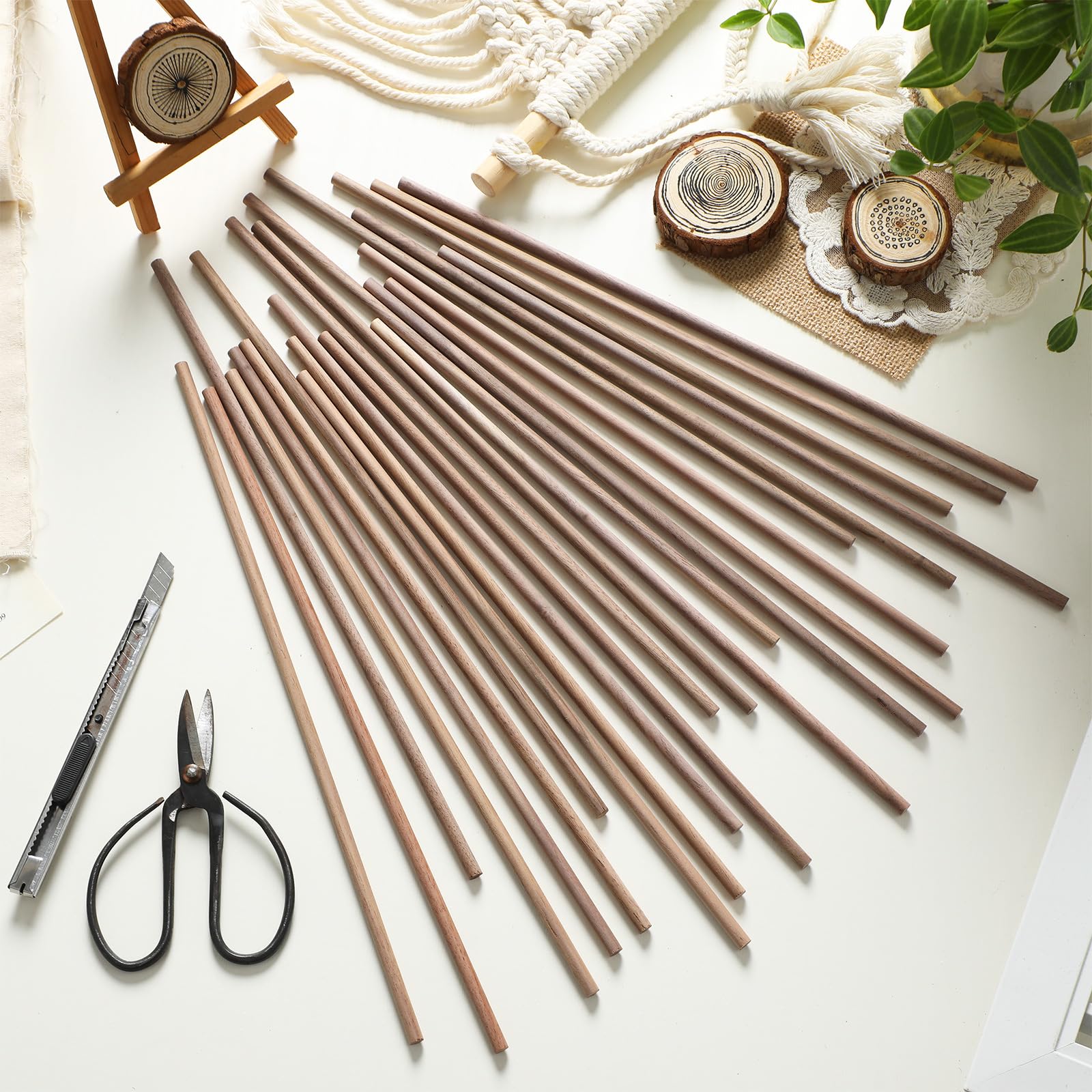 Wenqik 24 Pcs Wooden Dowel Rods Walnut Dowel Rod Sticks Wooden Dowels for Crafts Wooden Stick Round Dowels for Woodworking Unfinished Wood for Crafting Woodworking Building Material (1/2 x 12 Inch)