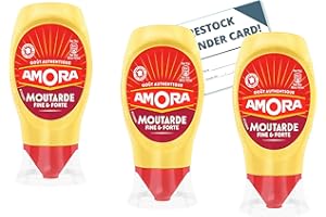 GENERIC Amora Fine and Strong French Dijon Mustard in Squeeze Bottle (Moutarde de Dijon Fine et Forte), 9.3 oz (Pack of 3) with Grocery Restock Reminder Card by IntFeast