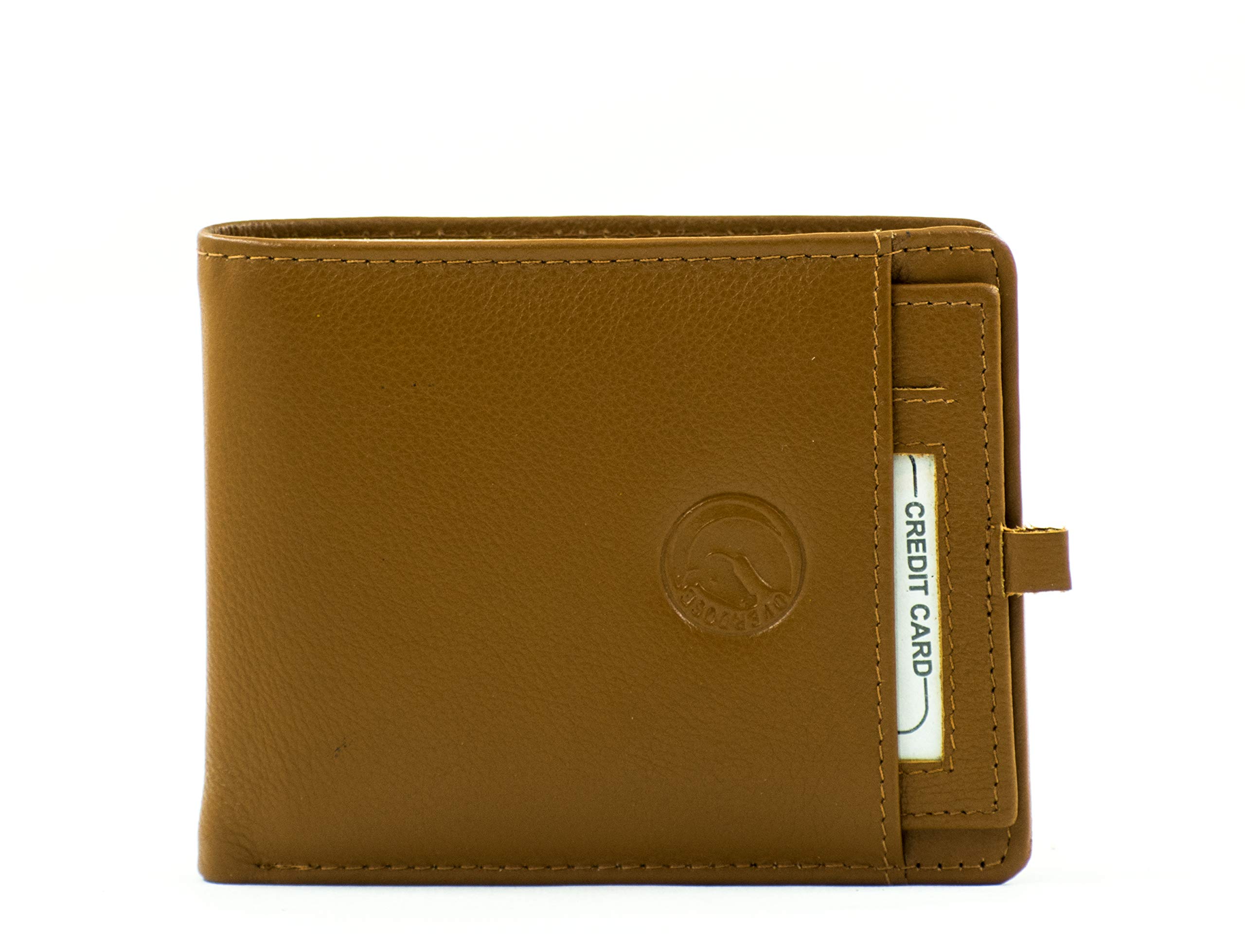 OVERDOSE Men's TAN Leather Bifold Wallet with Separate I'd Card Holder, Genuine Leather Wallet - Men Wallet
