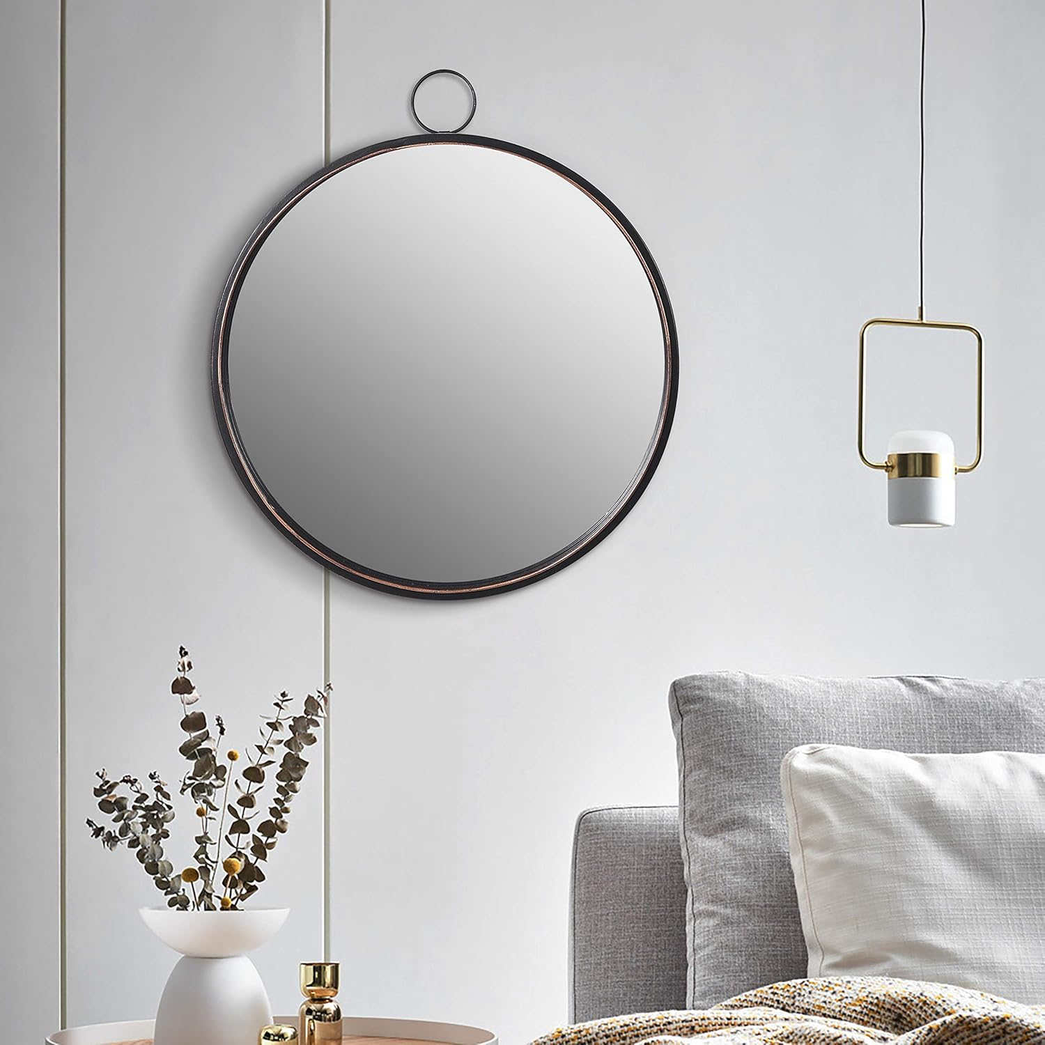 RiteSune Black Round Mirrors for Wall Decor, Brushed Metal Frame Wall Mirror for Bedroom Bathroom Living Room Entryway: Furniture & Decor