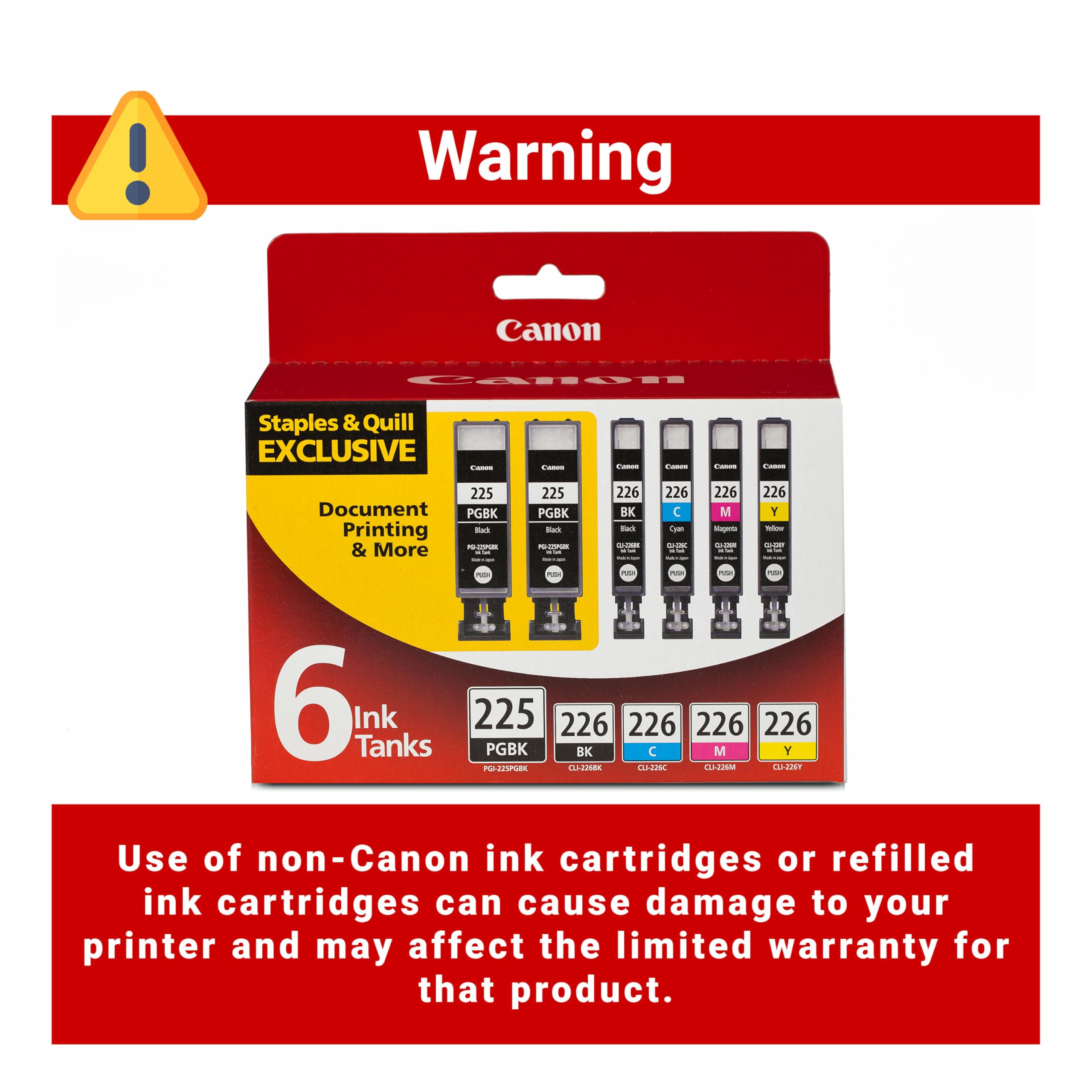 Canon PGI-225/CLI-226 Genuine Six Color Value Pack, Compatible with iP4820, iP4920, iX6520, MG5120, MG5220, MG5320, MG6120, MG6220, MG8120, MG8220, MX712, MX882, and MX892 Printers