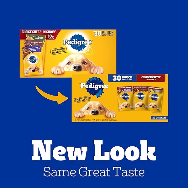 PEDIGREE CHOICE CUTS IN GRAVY WET DOG FOOD, ADULT SOFT WET DOG FOOD, VARIETY PACK, 3.5 OZ. POUCHES, 30 COUNT