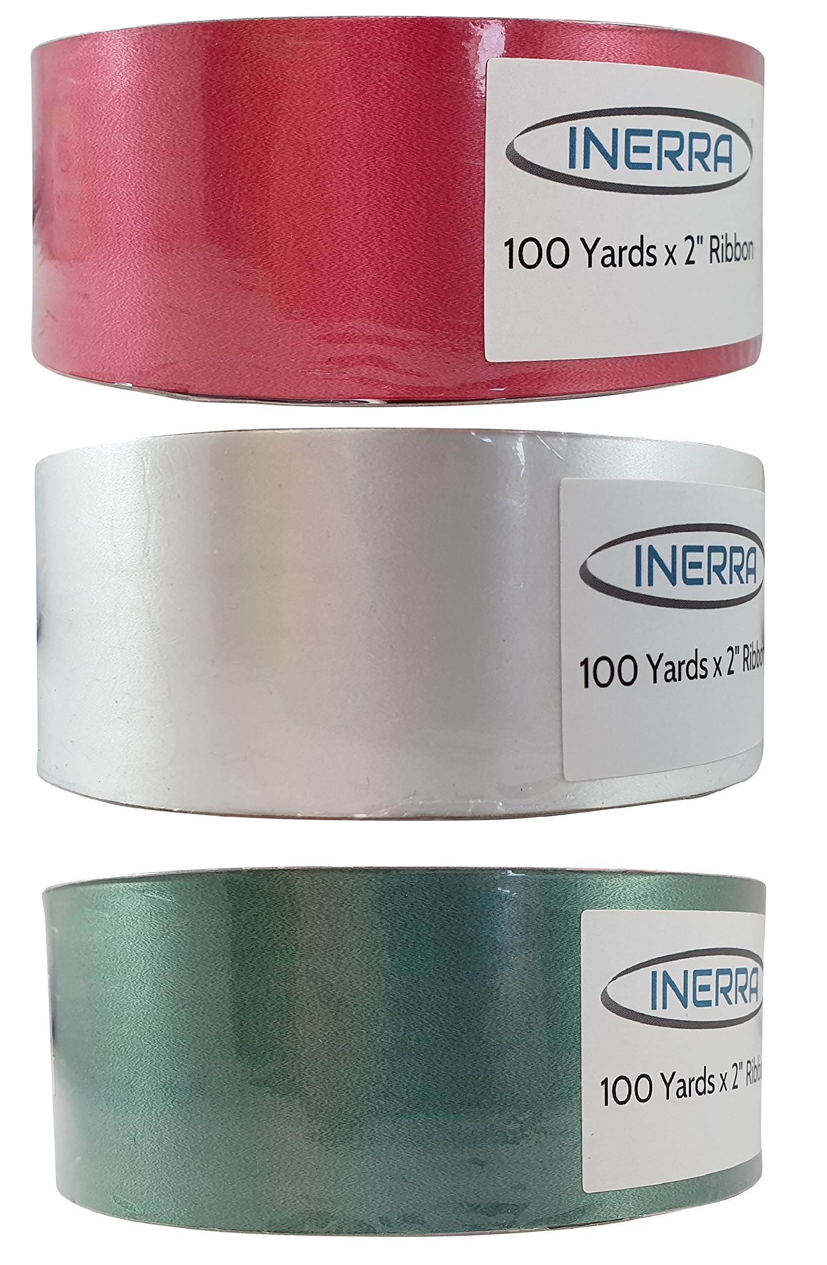 INERRA Ribbon Multipack - 3 x 100 Yard Rolls (Red, White and Hunter Green)