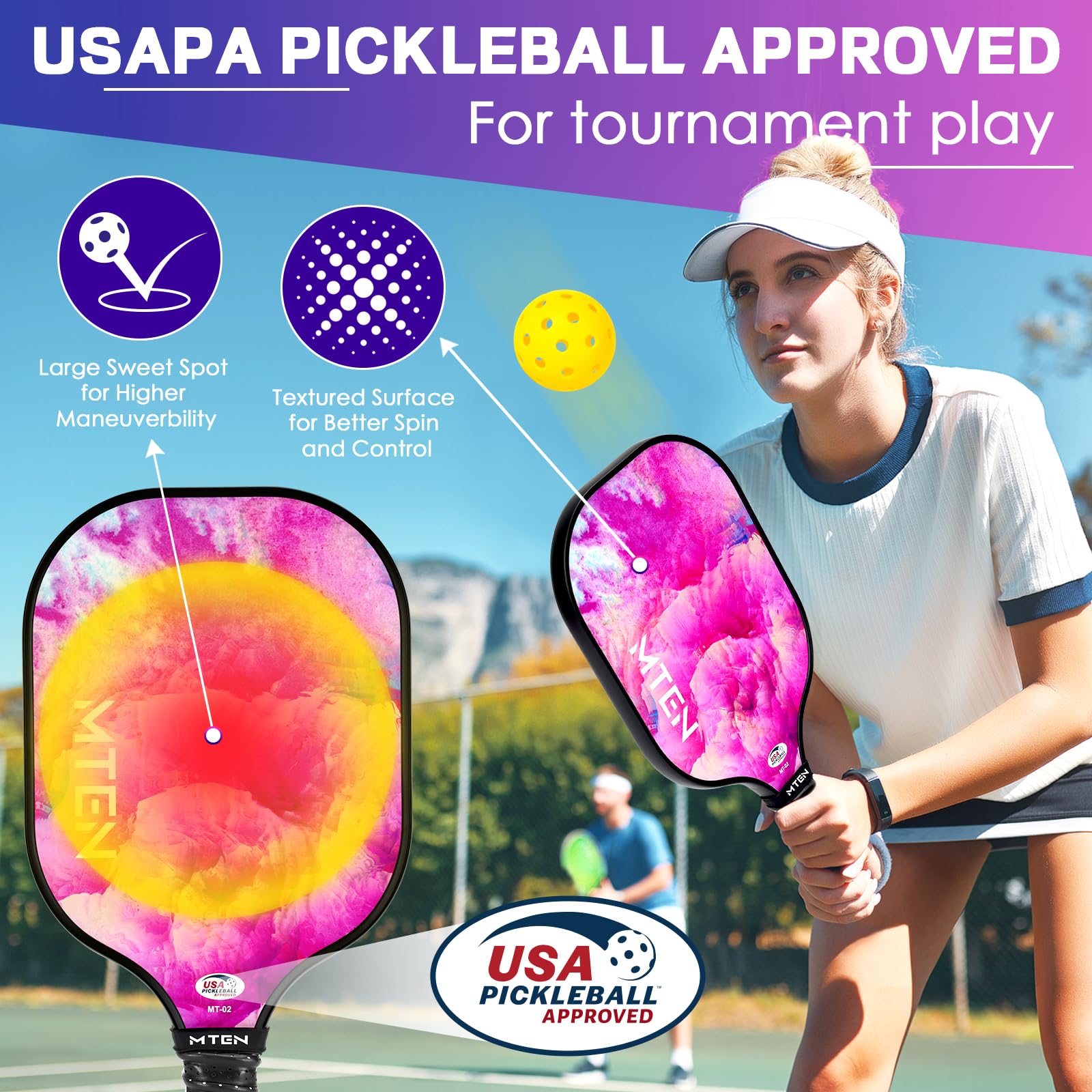 Pickleball Paddles, USAPA Approved Fiberglass Surface Pickleball Set with Pickleball Rackets, Pickleball Paddles Set ​for Men Women