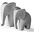 Huey House Elephant Sculptures - 2 Pieces (6" H and 5" H) Handcrafted Shelf Decor Figurines, Light Gray