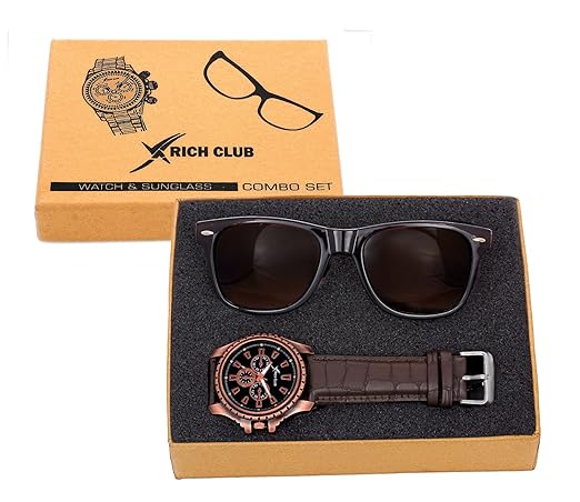 Analogue Black Dial Mens & Boys Watch & Wayferer Sunglass Combo