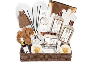 LILY ROY Bath and Body Gift Basket Set for Women - Coconut Vanilla Christmas Gifts for Women, Spa Gift Basket 17-Piece Bath Gift Set Self Care Gifts for Mothers Day, Fathers Day, Birthday Gifts for Her & Him